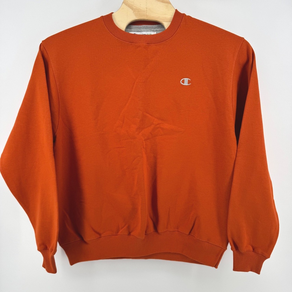 Champion Eco Fleece Mens Large Crewneck Sweatshirt Burnt Orange Embroidered Logo - Picture 2 of 7